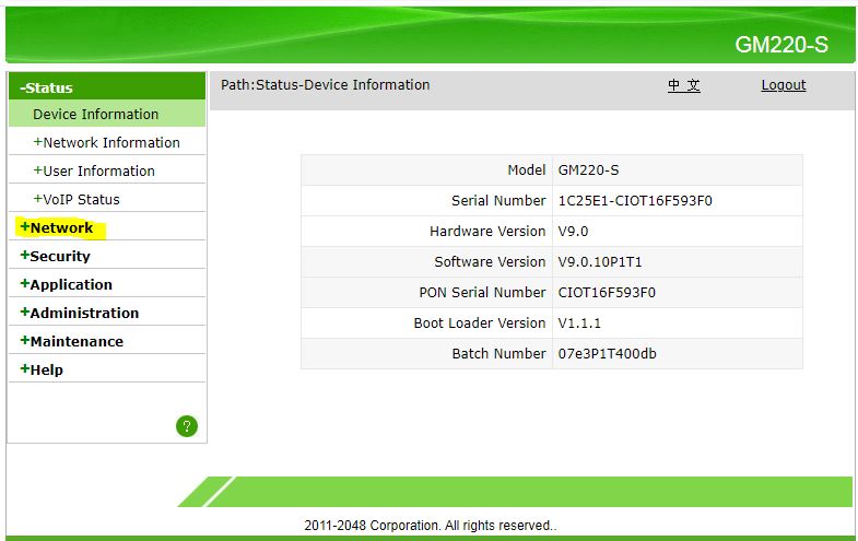 Menu Network Router