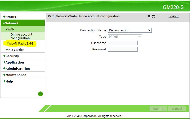 Menu WLAN Radio